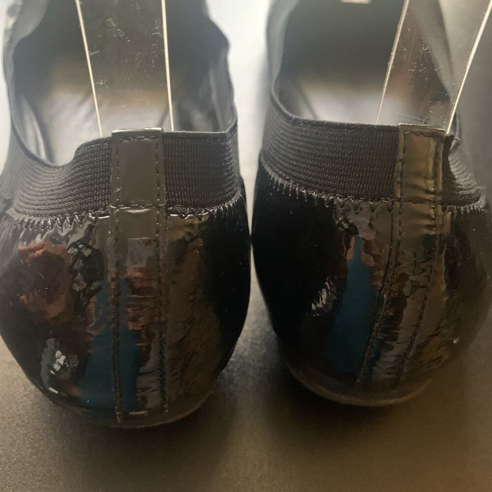 Sold Tory Burch Black Vinyl Ballet Flats Size 9.5 Gold Black Hardware Clean - Picture 7 of 7